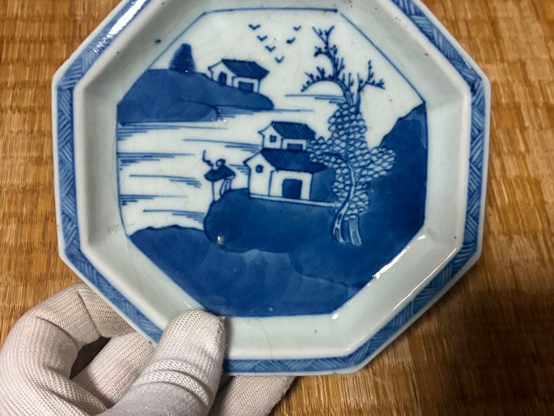 伊万里 染付 風景紋 八角皿 小皿
