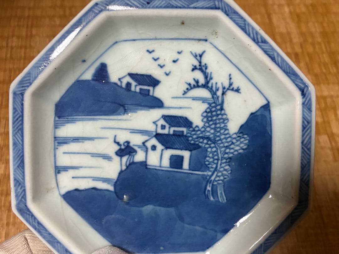 伊万里 染付 風景紋 八角皿 小皿