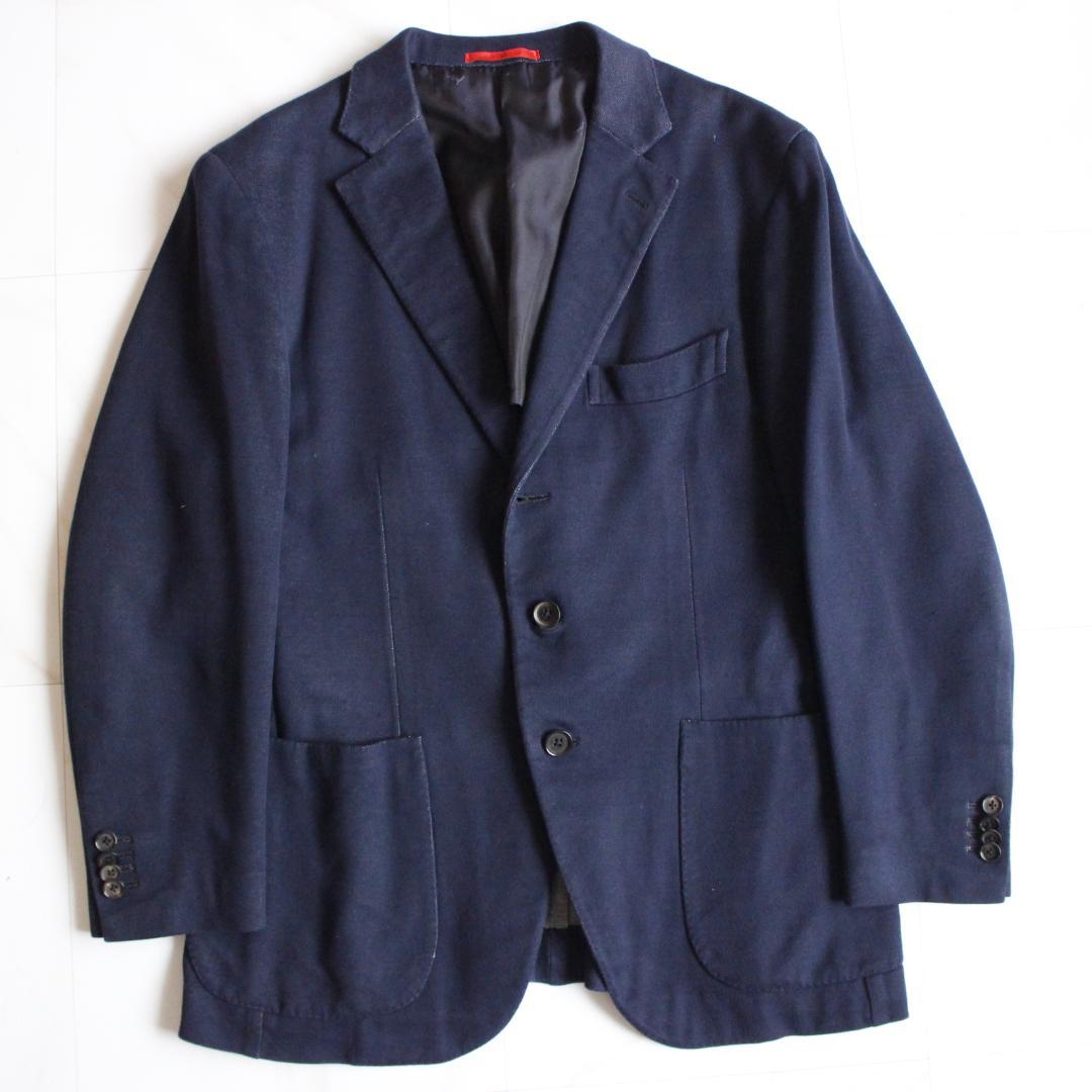 ISAIA デニム風テーラードジャケット LLサイズ コットン ネイビー 本切羽