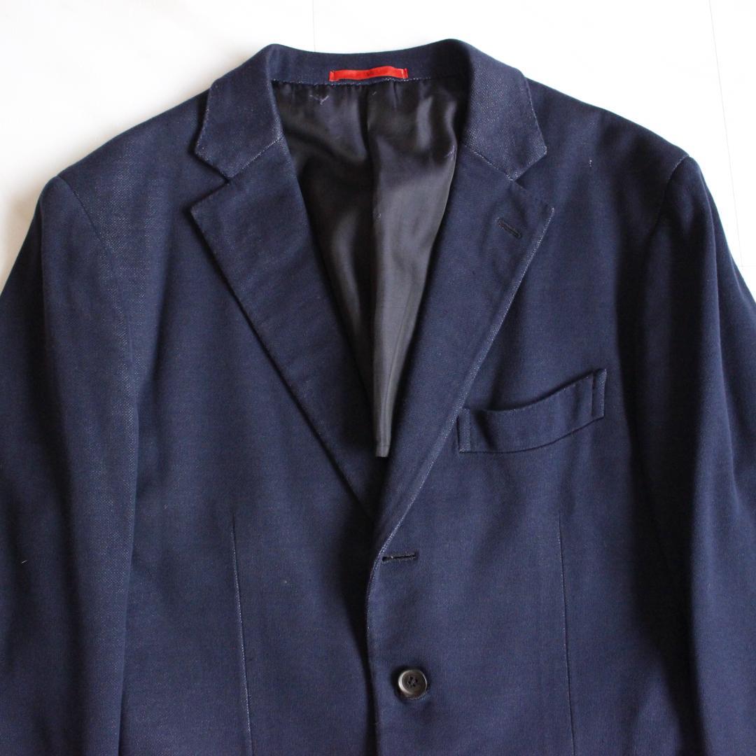 ISAIA デニム風テーラードジャケット LLサイズ コットン ネイビー 本切羽
