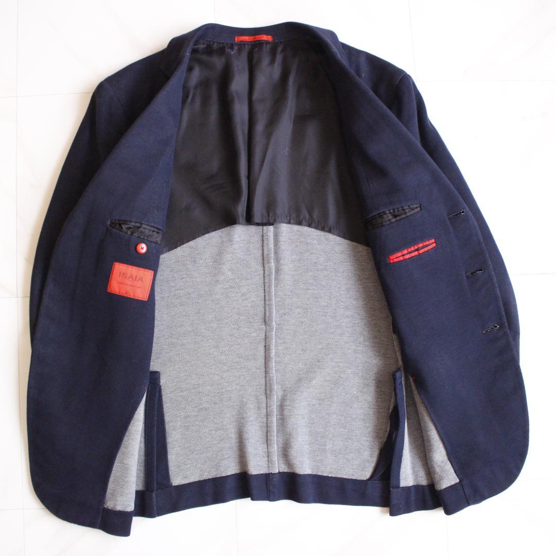 ISAIA デニム風テーラードジャケット LLサイズ コットン ネイビー 本切羽