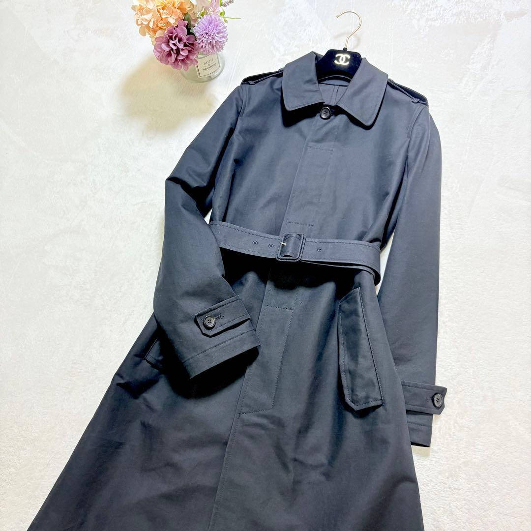 BALLY トレンチコート　ベルト付　襟裏レザー刻印　　サイズ38 黒　ロング丈