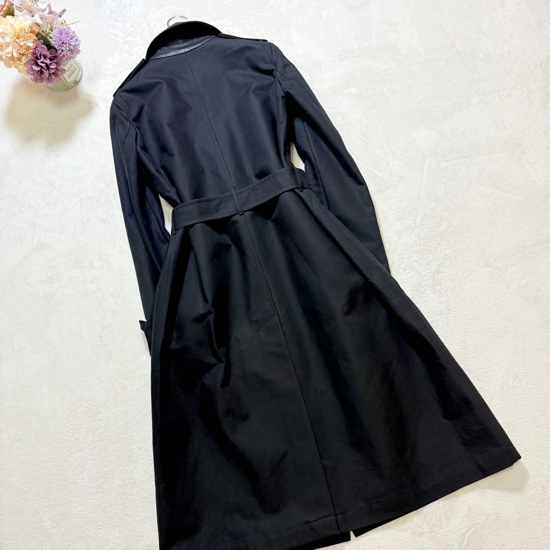 BALLY トレンチコート　ベルト付　襟裏レザー刻印　　サイズ38 黒　ロング丈