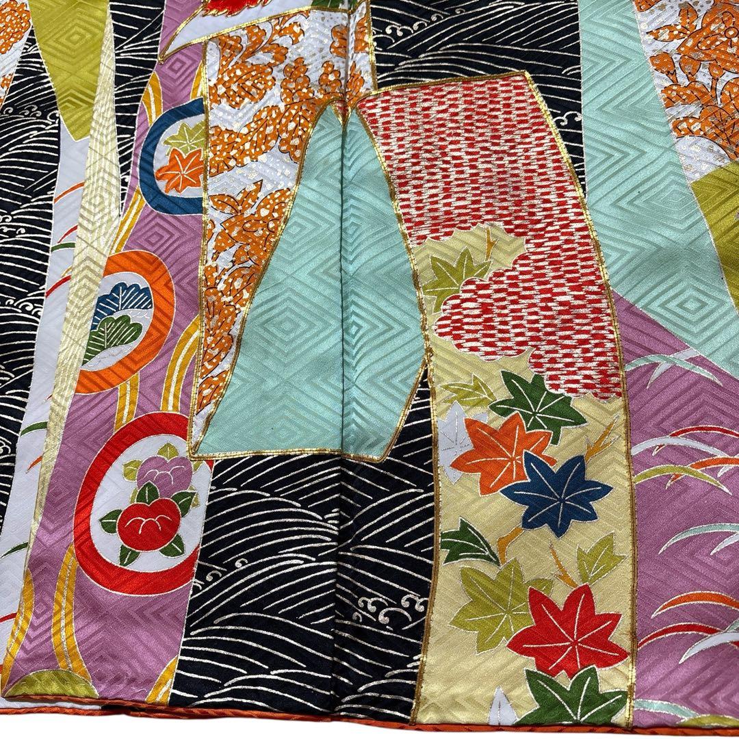 (え44) 金駒刺繍煌めく 祝彩 吉祥短冊尽くしのアンティーク振袖㊗️⑤点セット