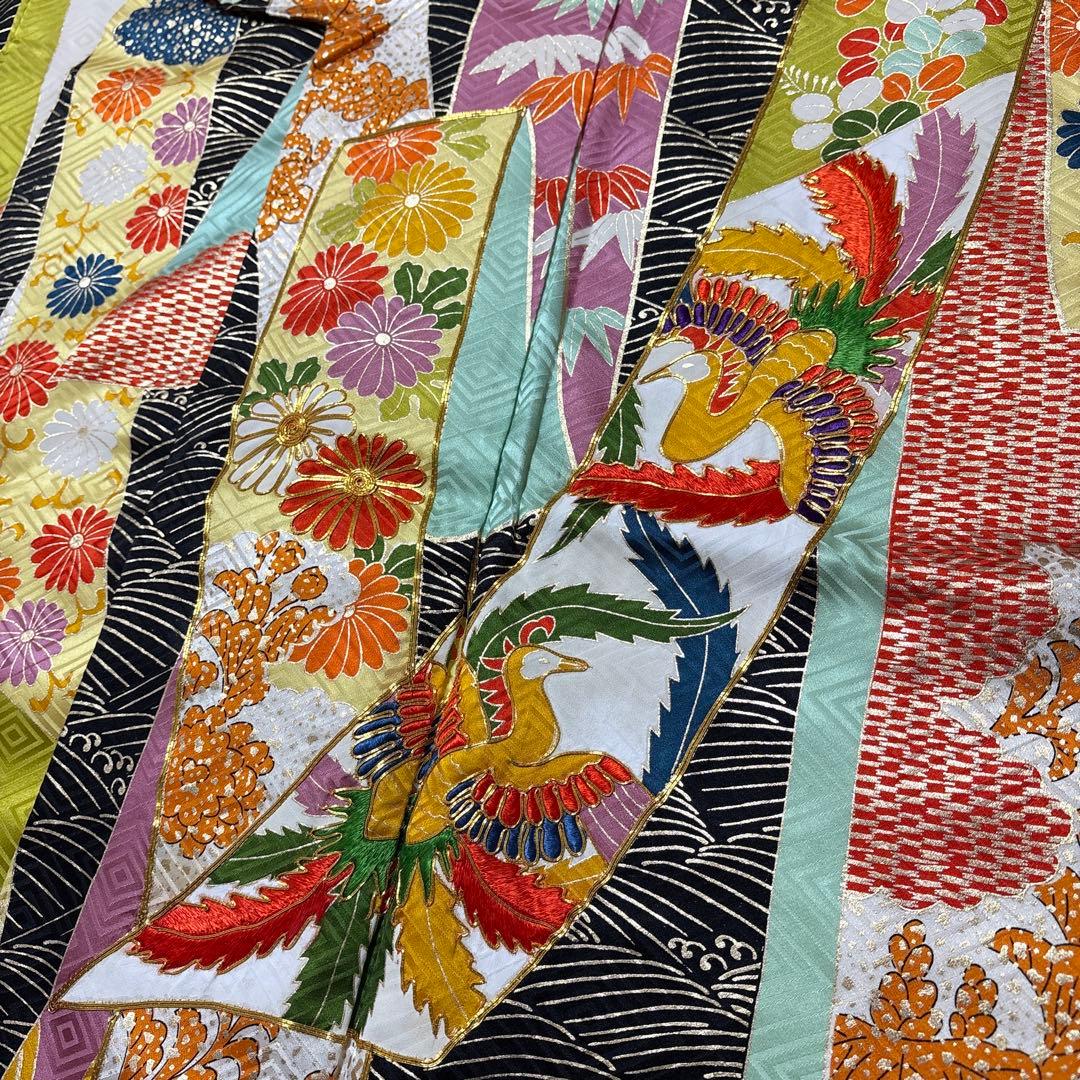 (え44) 金駒刺繍煌めく 祝彩 吉祥短冊尽くしのアンティーク振袖㊗️⑤点セット
