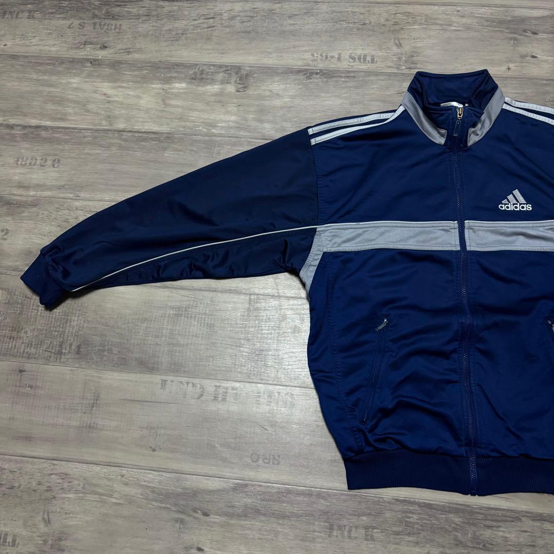 adidasアディダス90sトラックジャケット紺ネイビーグレーストリートL古着