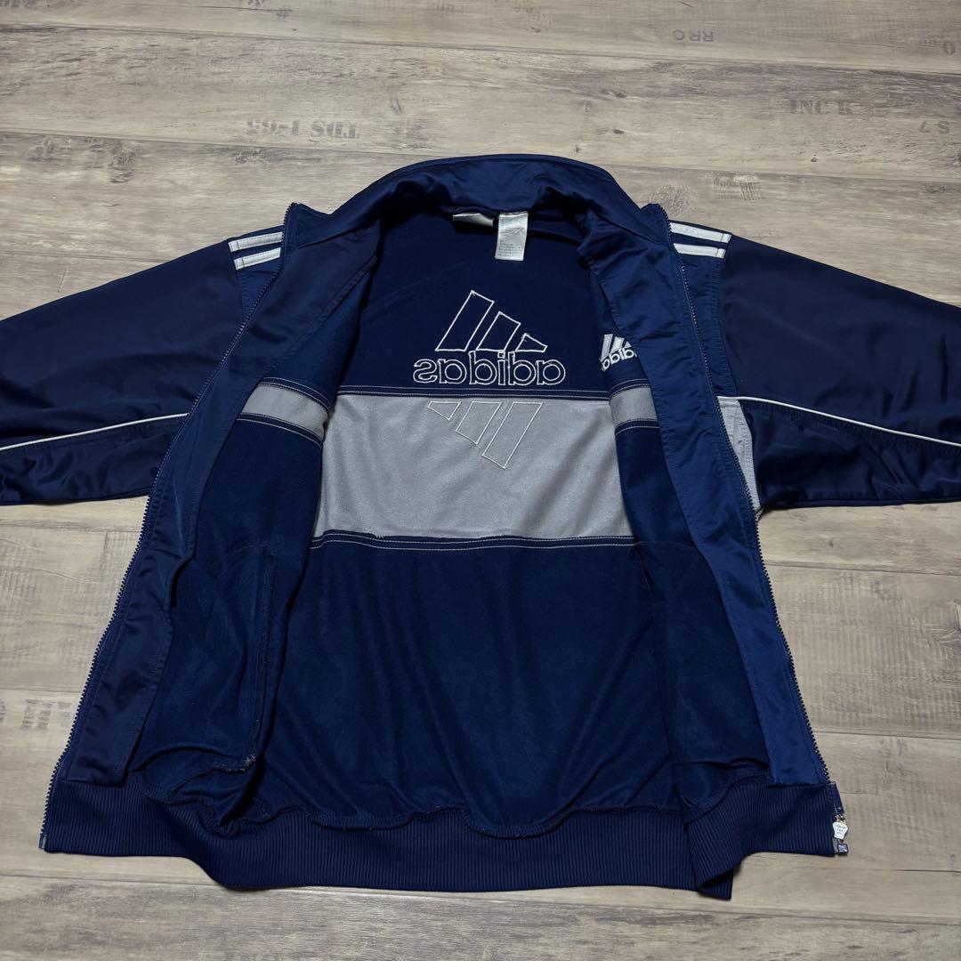 adidasアディダス90sトラックジャケット紺ネイビーグレーストリートL古着