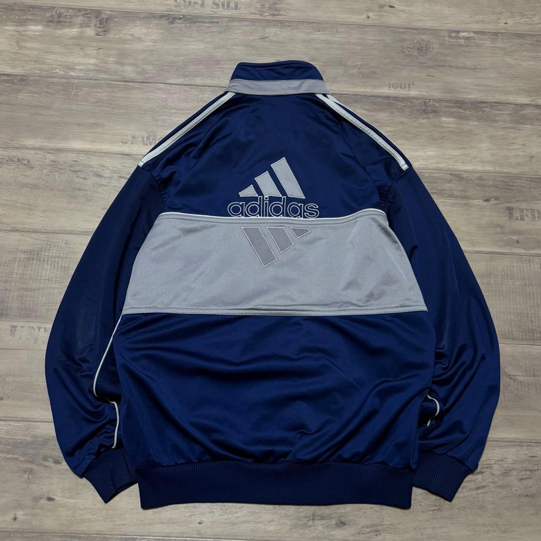 adidasアディダス90sトラックジャケット紺ネイビーグレーストリートL古着