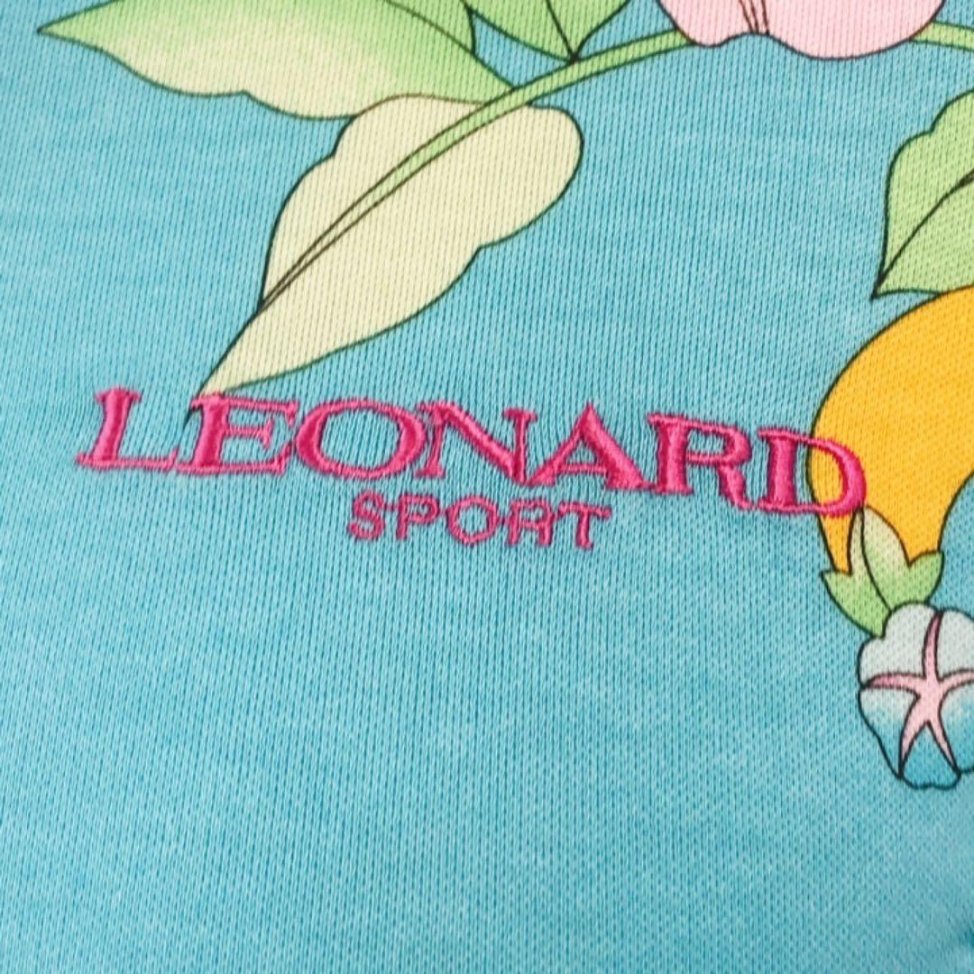LEONARD　レオナール　半袖ポロシャツ　花柄　ブルー　ロゴ入り　スポーツ　M