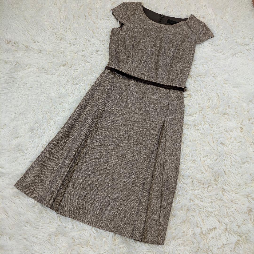 【美品】UNTITLED ノースリーブワンピース シルク　ウール　綿　ベルト付
