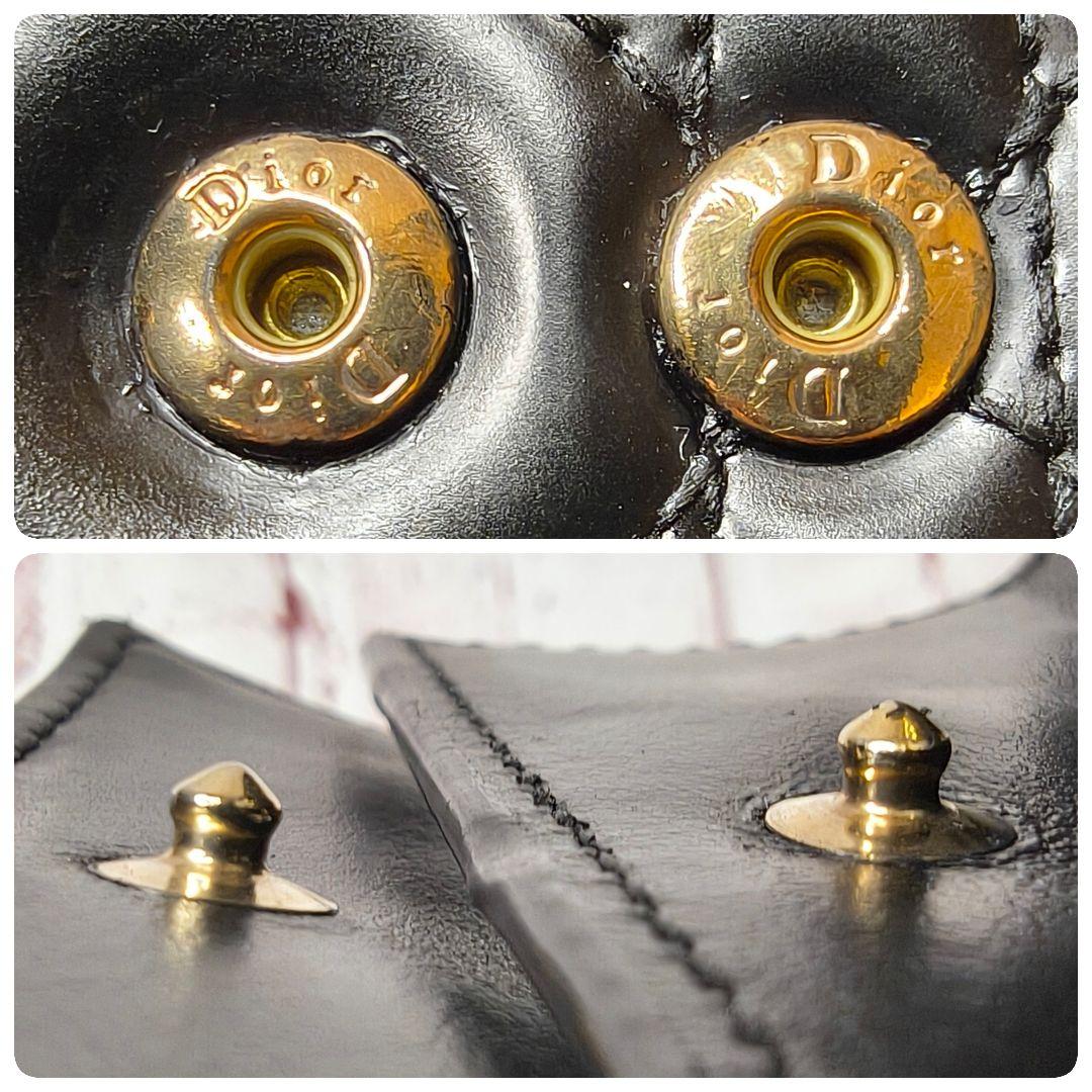 【美品】ディオール 三つ折財布 ロータス カナージュ エナメル ラムスキン／黒J