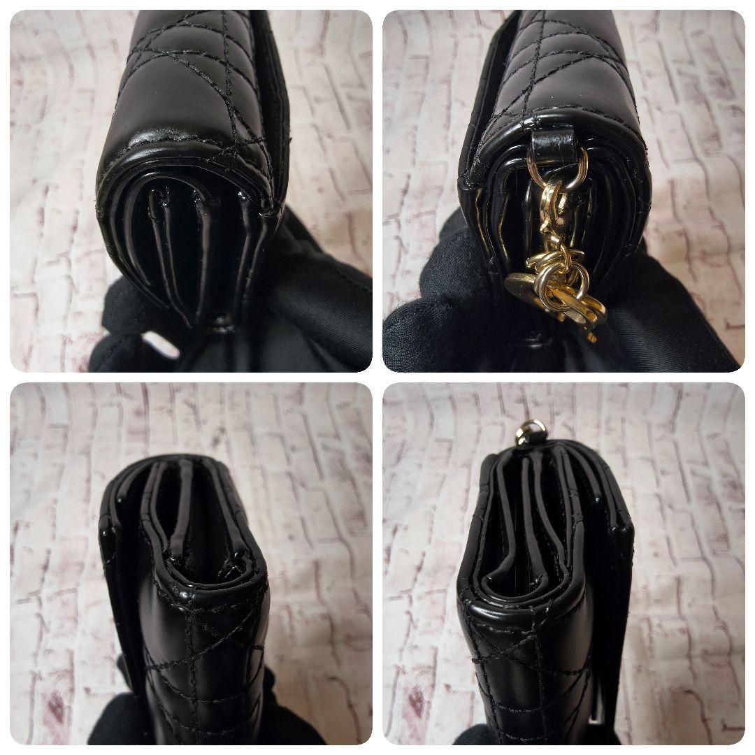 【美品】ディオール 三つ折財布 ロータス カナージュ エナメル ラムスキン／黒J