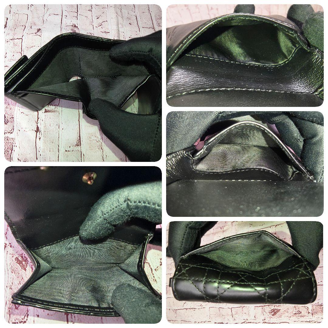 【美品】ディオール 三つ折財布 ロータス カナージュ エナメル ラムスキン／黒J