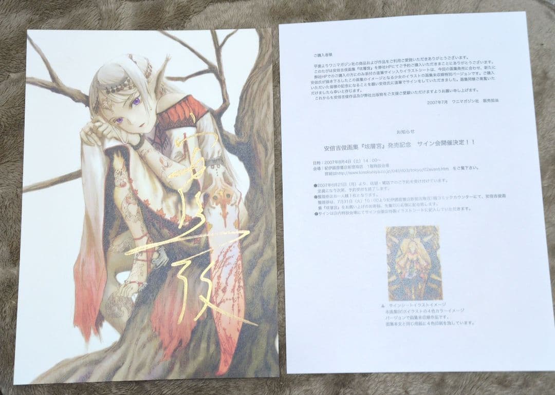 希少 直筆サイン入りイラストシート付き 安倍吉俊画集 垓層宮 初版 箱 帯付き