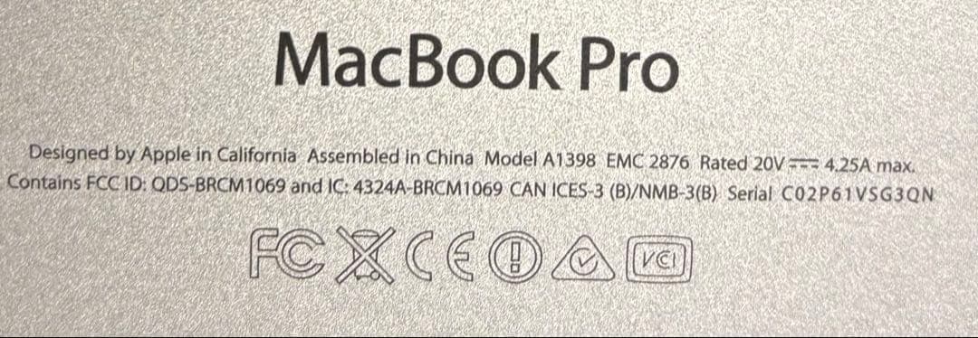 MacBook本体 MacBook Pro 15.4 Mid 2014 16GB SSD256GB