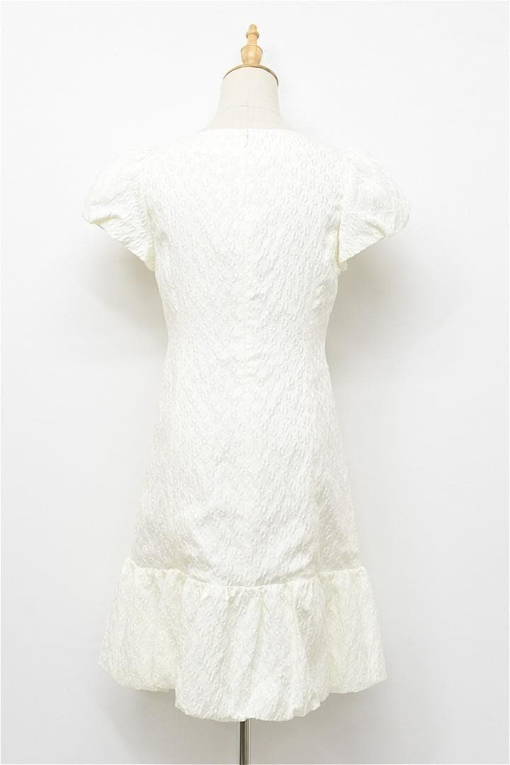 D419/美品 M'S GRACY ワンピース ドレス 総柄 エンボス 40 白