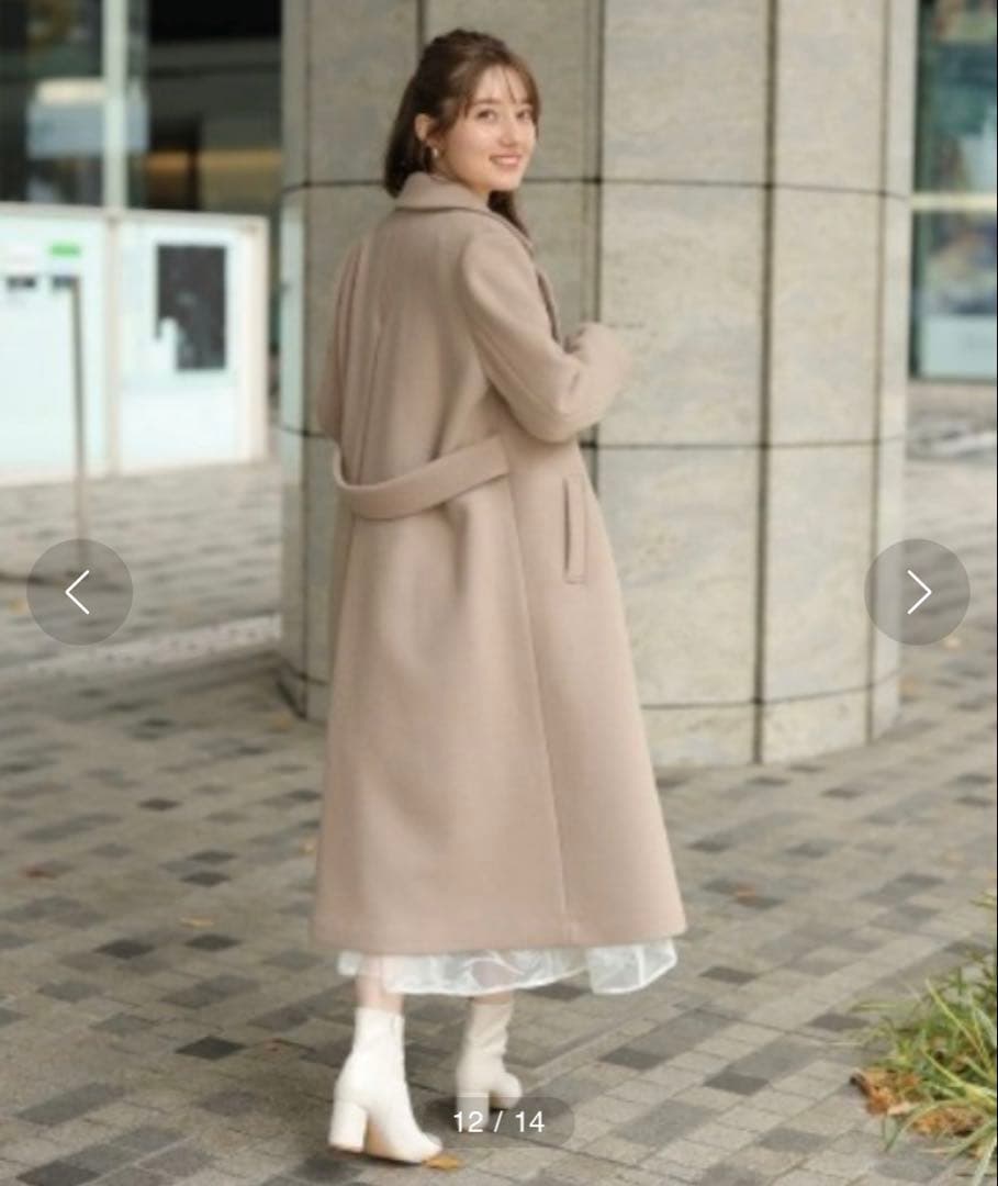 新品 Apuweiser-riche パール釦バックフレアコート キャメル 2
