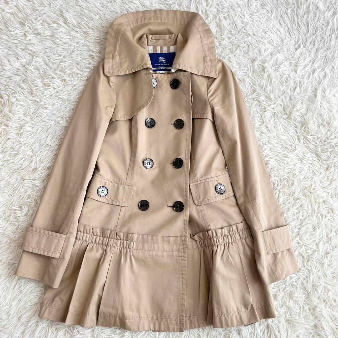 【美品】バーバリー　ハーフコート　ハニーベージュ　ノバチェック　ダブル　38