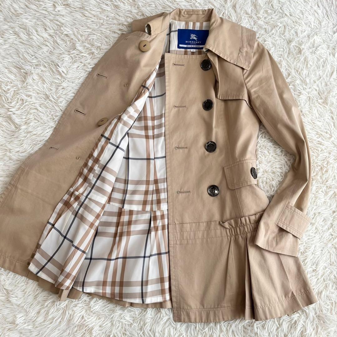 【美品】バーバリー　ハーフコート　ハニーベージュ　ノバチェック　ダブル　38