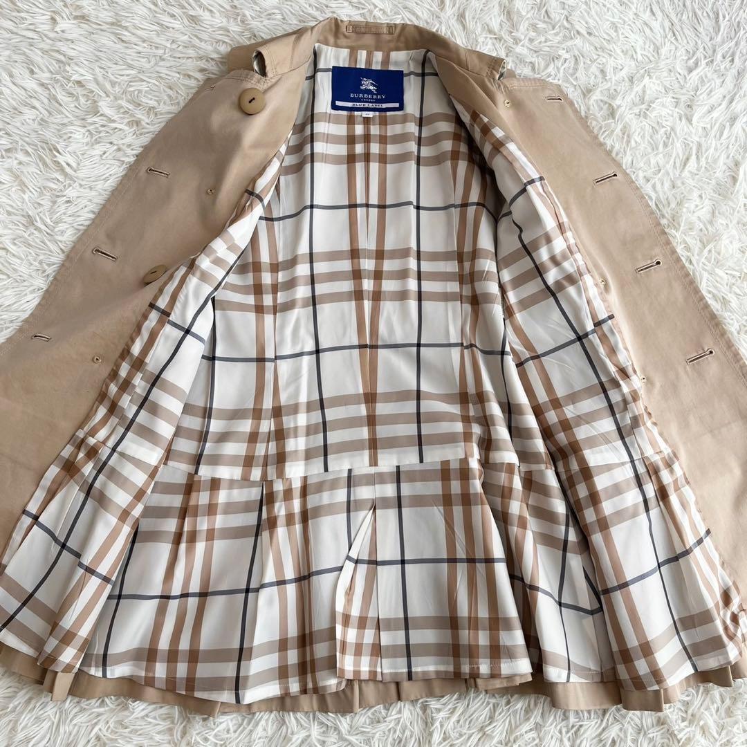 【美品】バーバリー　ハーフコート　ハニーベージュ　ノバチェック　ダブル　38