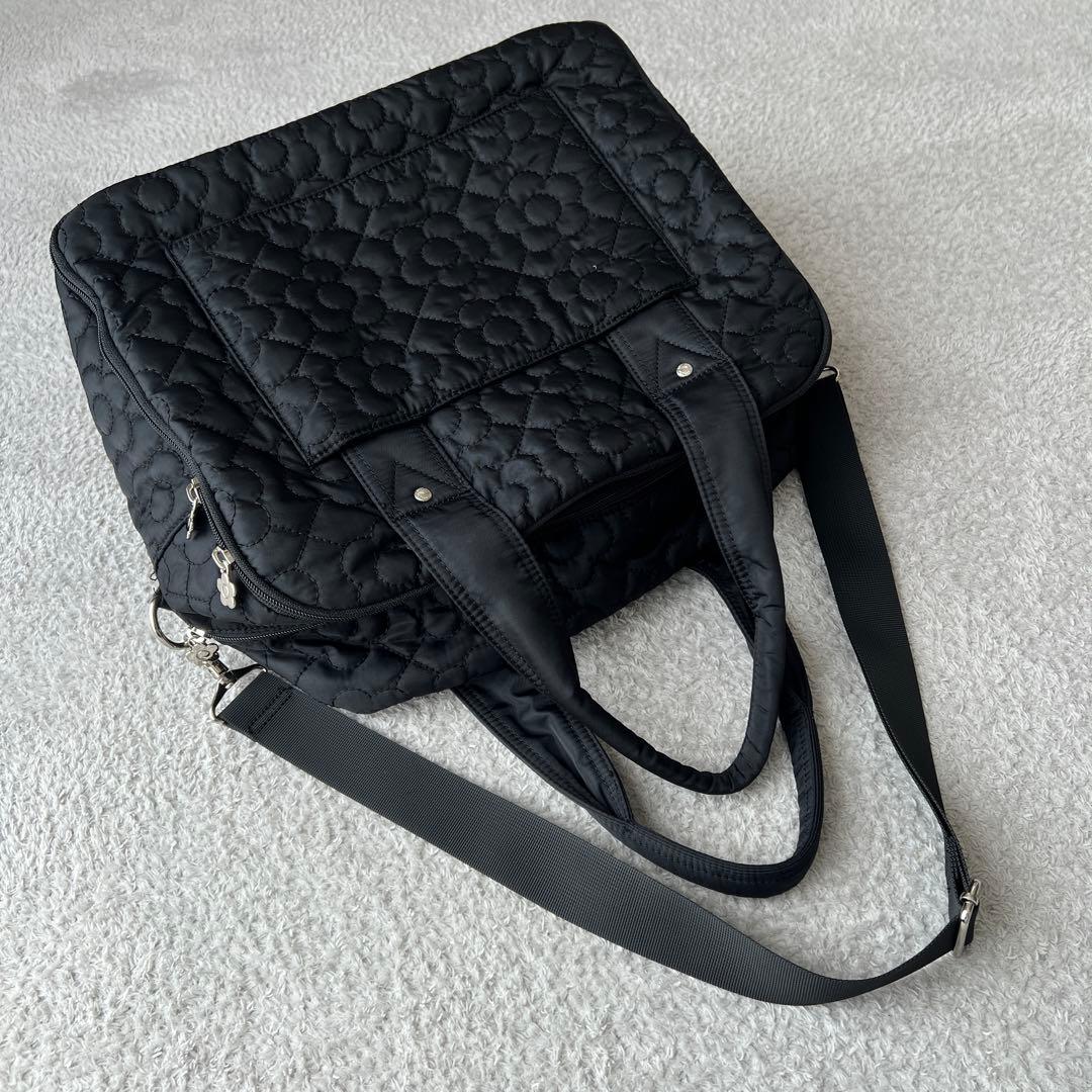 極美品✨マリークワント デイジー キルティング ショルダーキャリーオンバッグ 黒