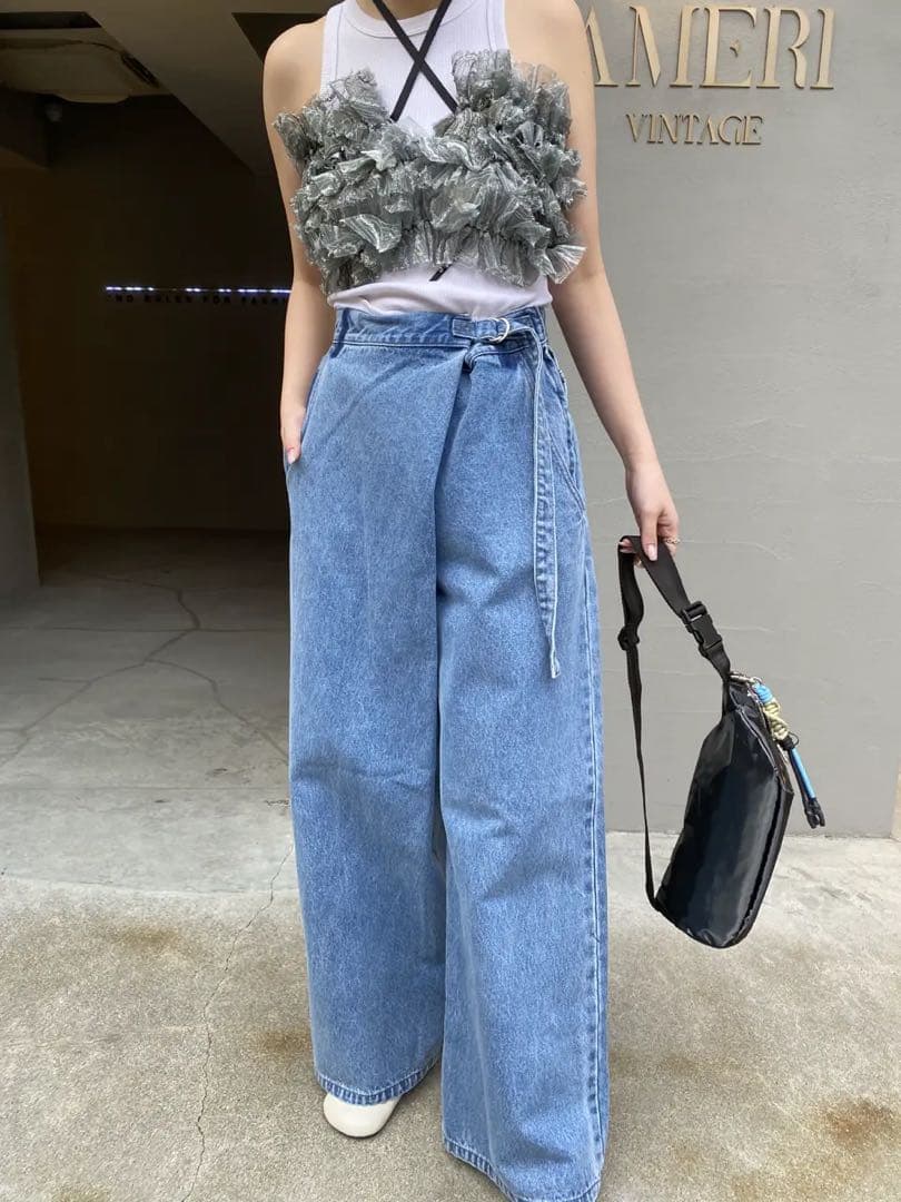 【Ameri 2025 S/S】WRAP DENIM WIDE PANTS