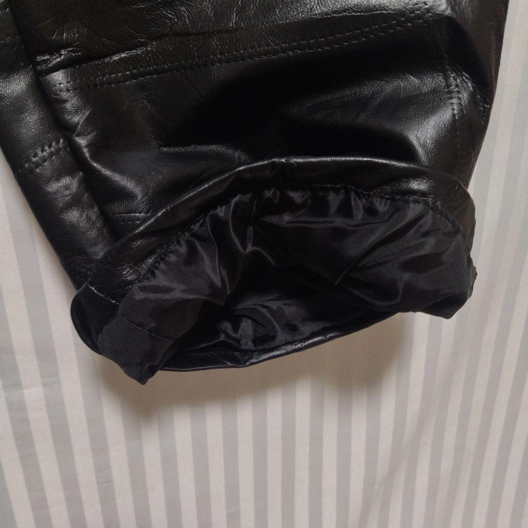 大きいサイズ　ブラックレザー　キルティング　レザーパンツ　LL　羊革
