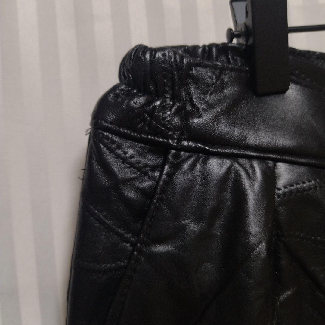 大きいサイズ　ブラックレザー　キルティング　レザーパンツ　LL　羊革