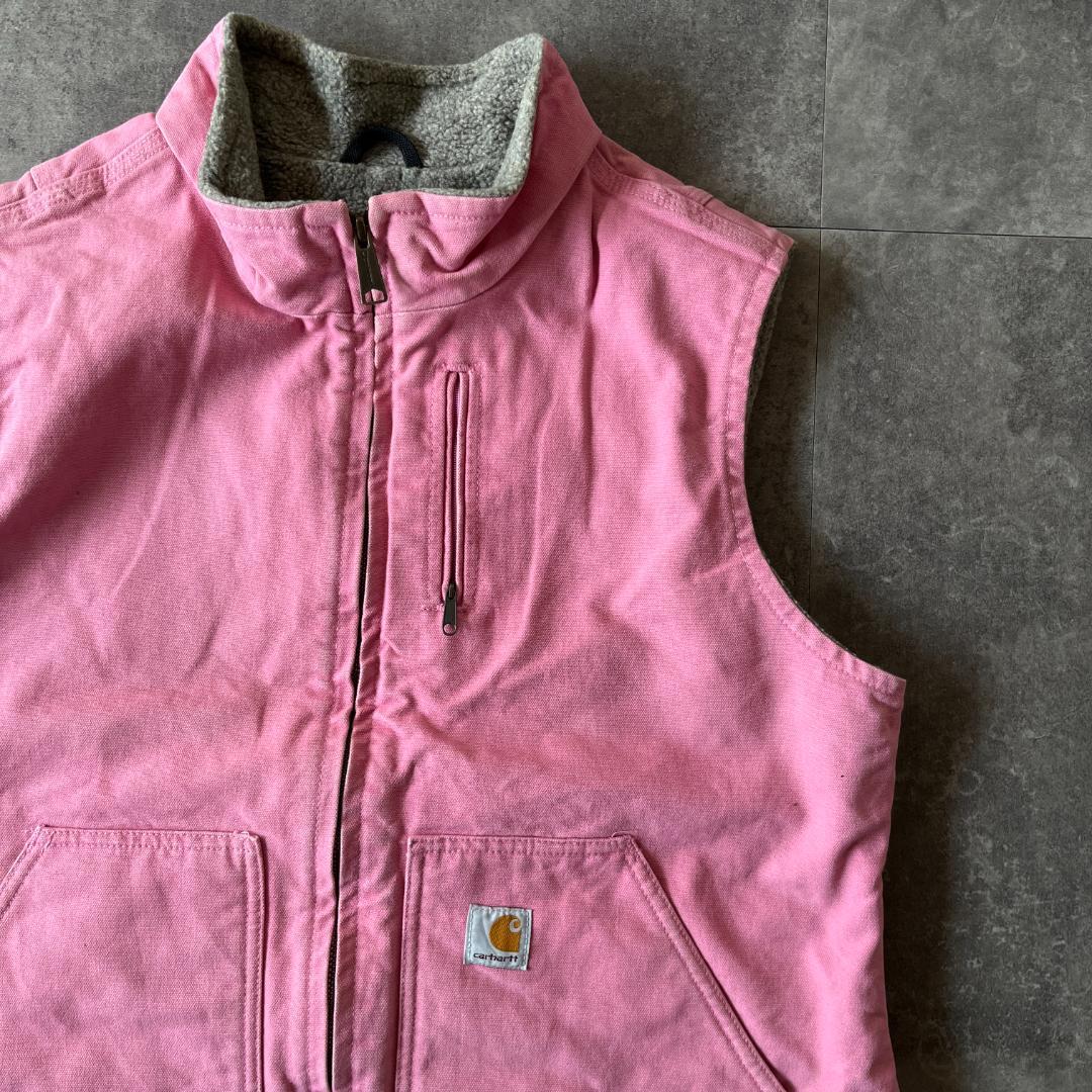 00s Carhartt ダックベスト 裏ボア ピンク XL A794 ワーク