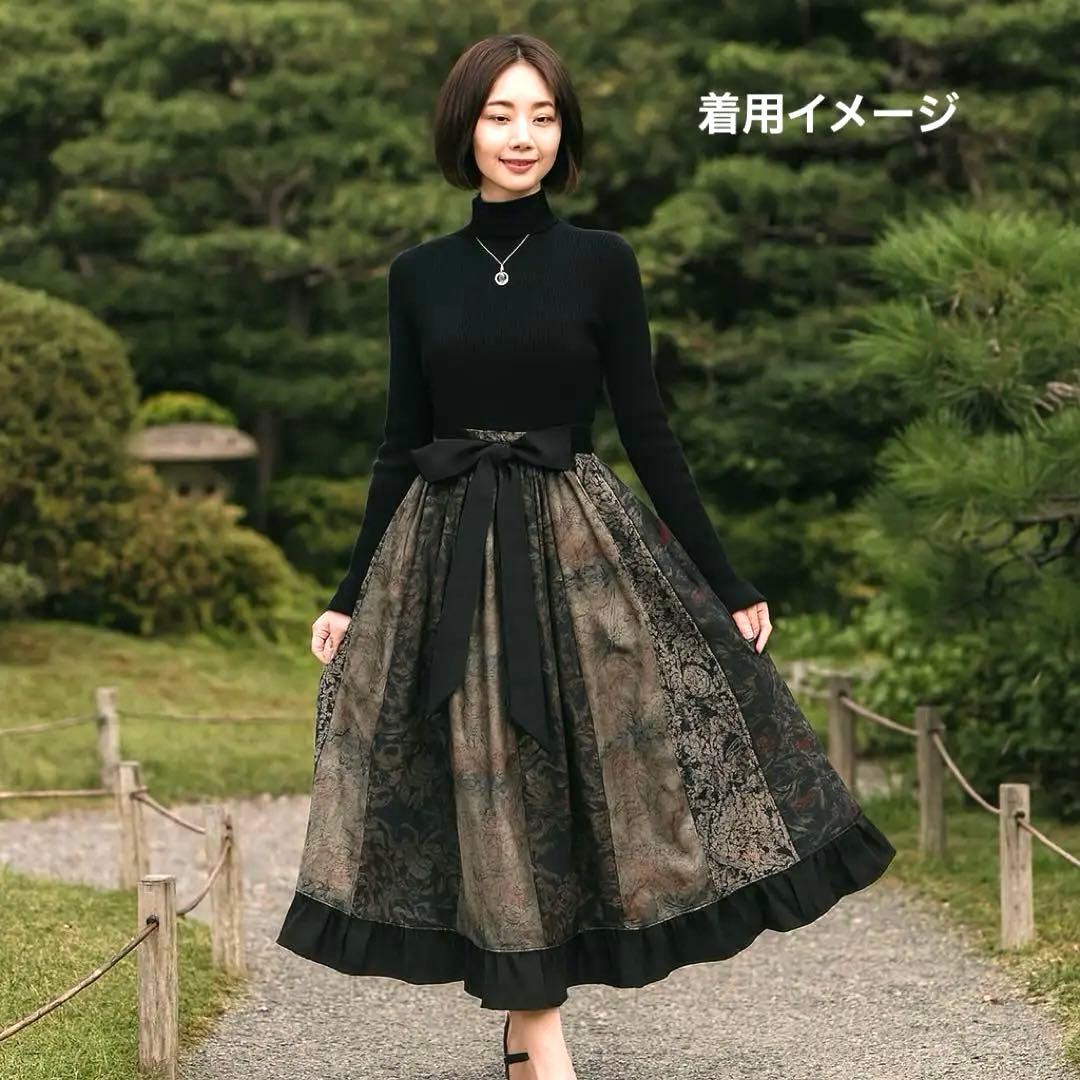 011❇︎大島紬14枚剝ギャザーたっぷりスカート ウエストゴム リボン両脇ポケット