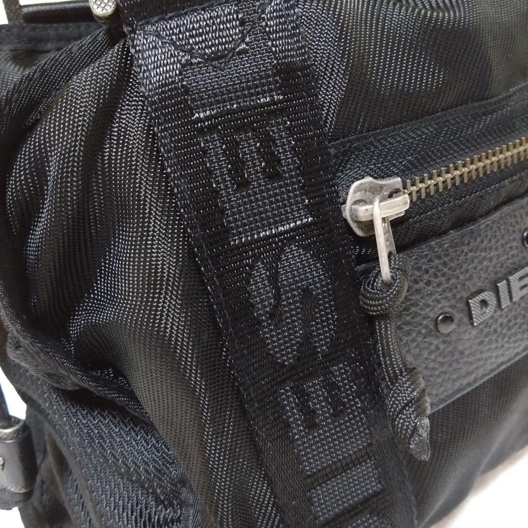 DIESEL ミニボストン ハンドバッグ メタルロゴ ナイロン ブラック