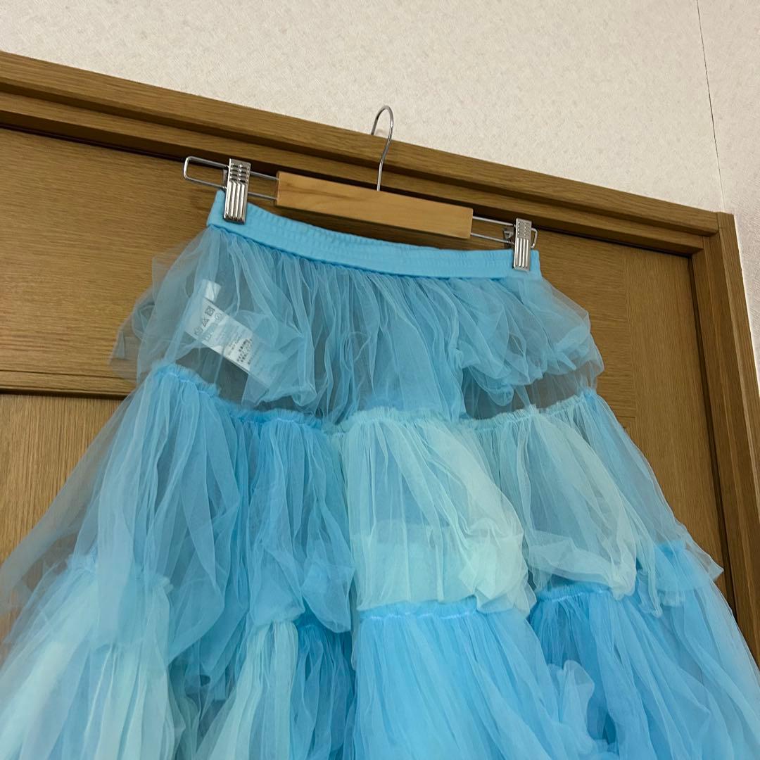 viviano チュールフリルロングスカート 水色 ブルー LITMUS