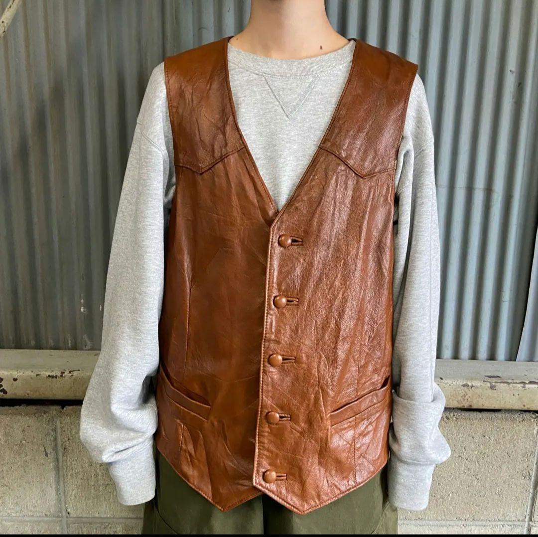 USA製 80〜90年代 David James 本革 レザー ベスト