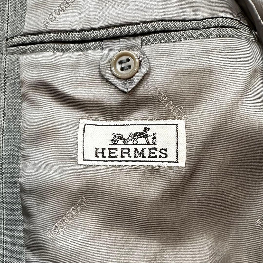 L相当◎HERMES 最高峰モヘヤウール テーラードジャケット グレー 48