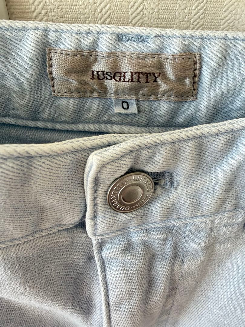 訳あり JUSGLITTY センタープレス美脚デニム サックス SS