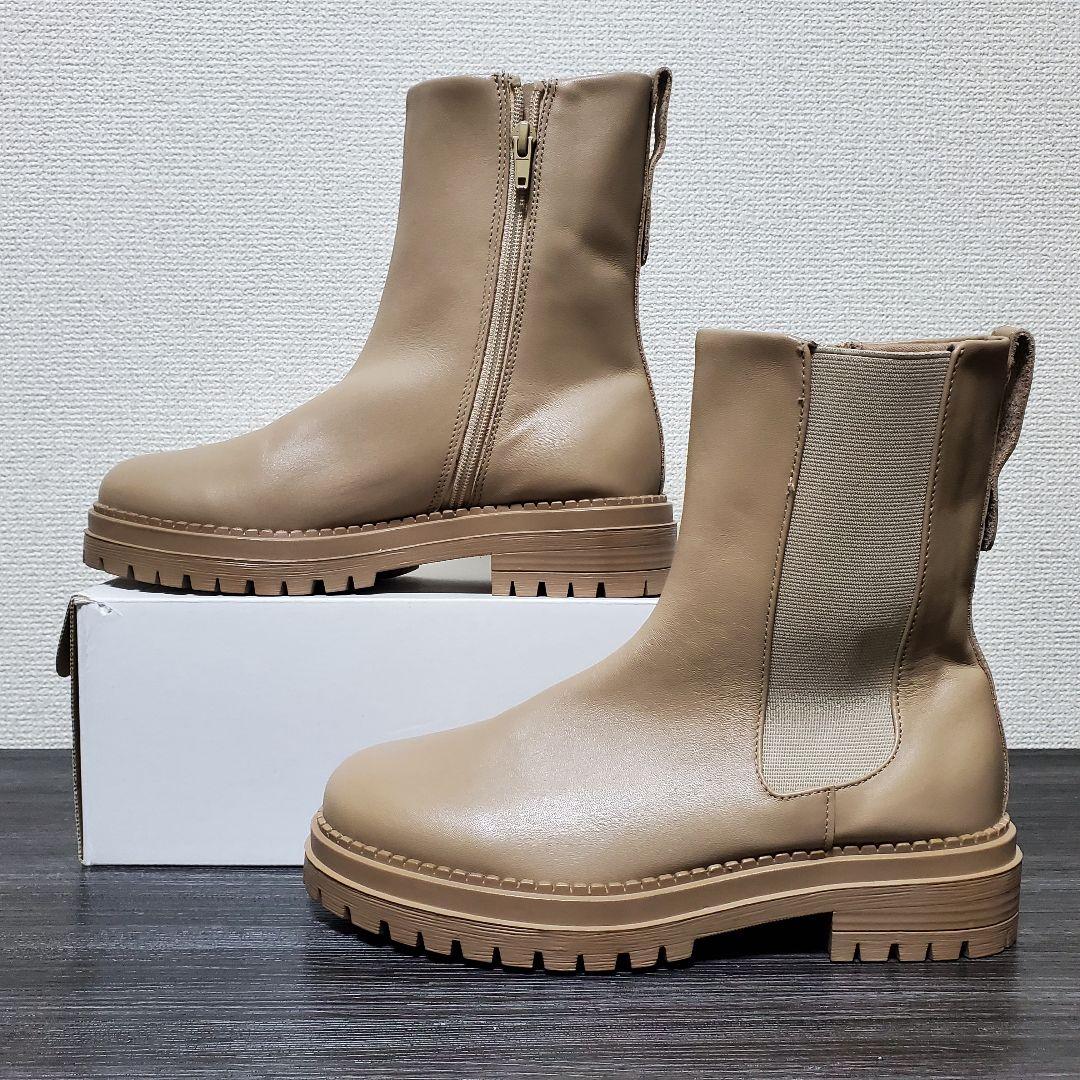 美品 ウィムガゼット THE PAUSE レザーサイドゴアブーツ ベージュ