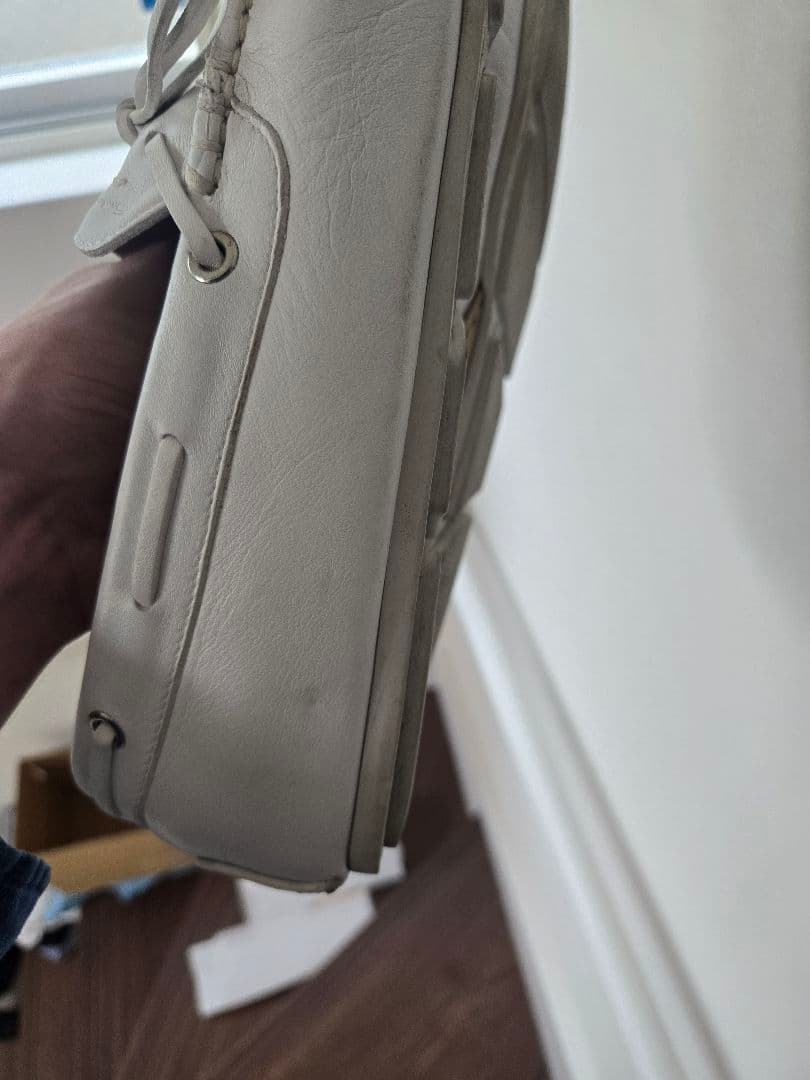 Santoni 26.5cm サントーニのホワイトレザーデッキシューズ