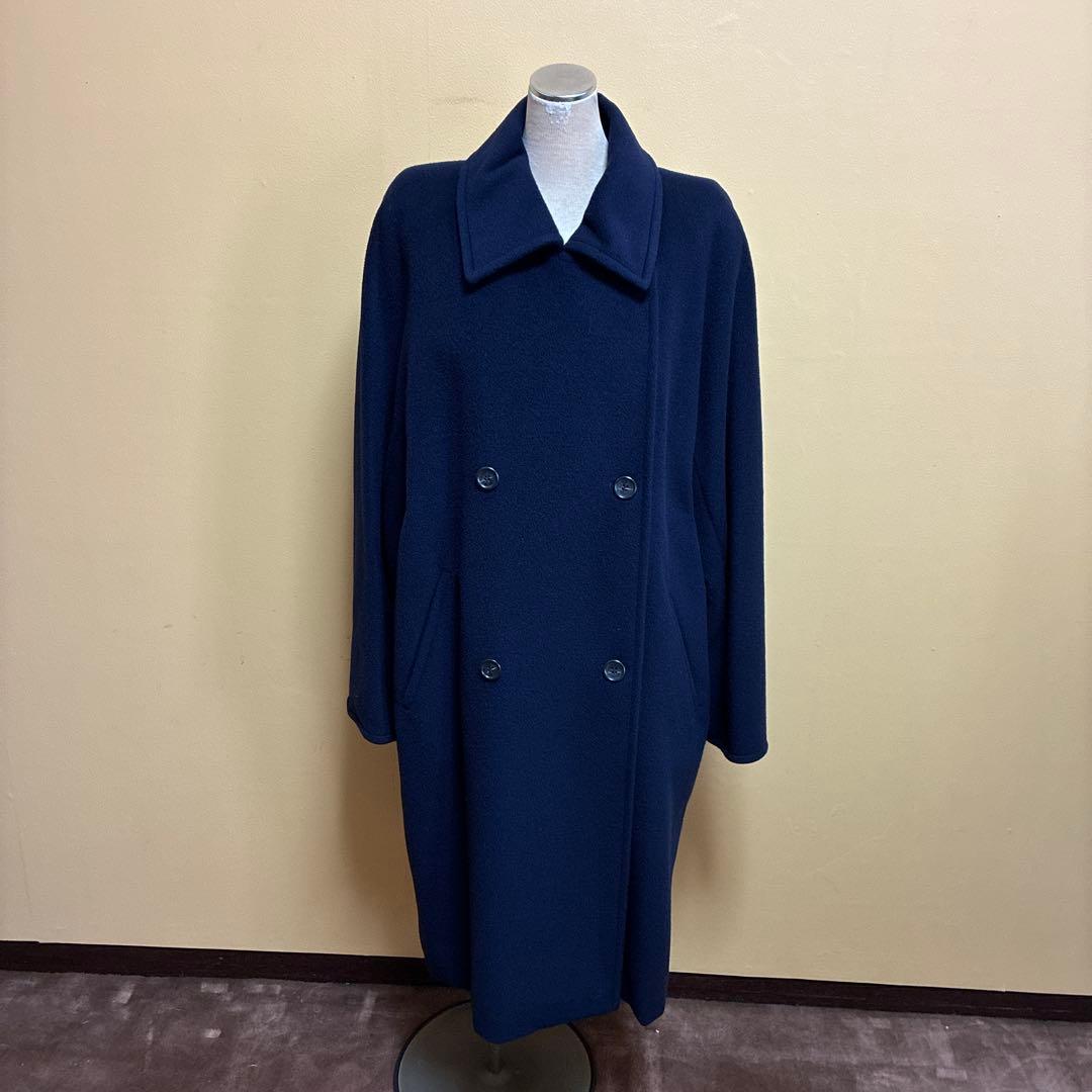 MaxMara ネイビー ダブルブレスト ロングコート着丈102cm 毛100%