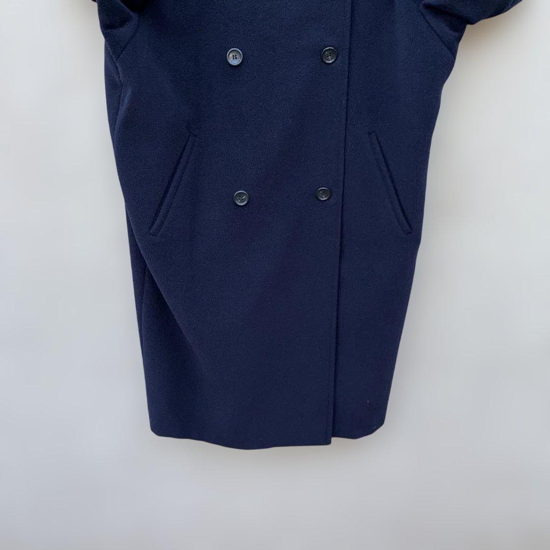 MaxMara ネイビー ダブルブレスト ロングコート着丈102cm 毛100%