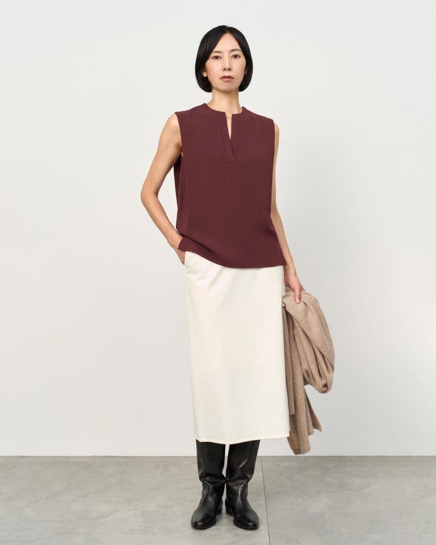 新品　SOEJU ダブルジャージーペンシルスカート　ホワイト白 タイト ロングL