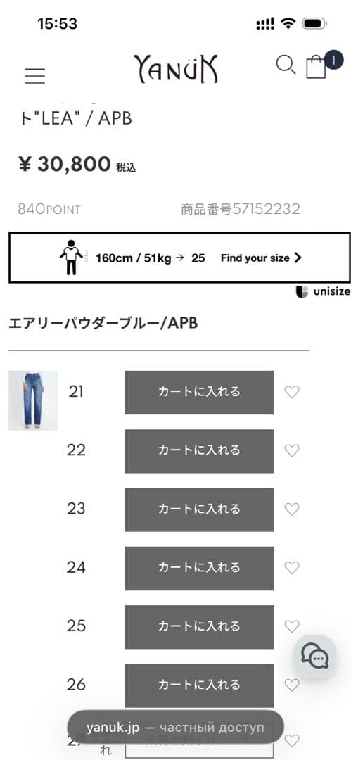 YANUK Lea グレー ストレートデニム 24