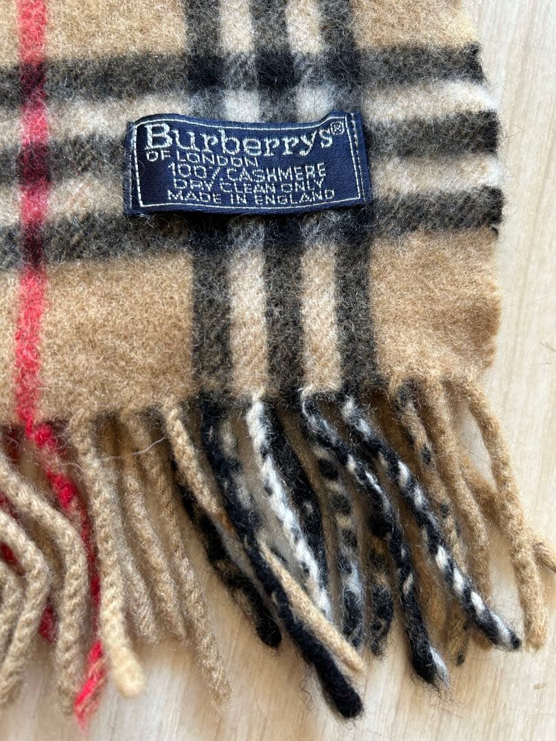 【美品】バーバリー　マフラー　ノバチェック柄　フリンジ付き　英国製　カシミヤ