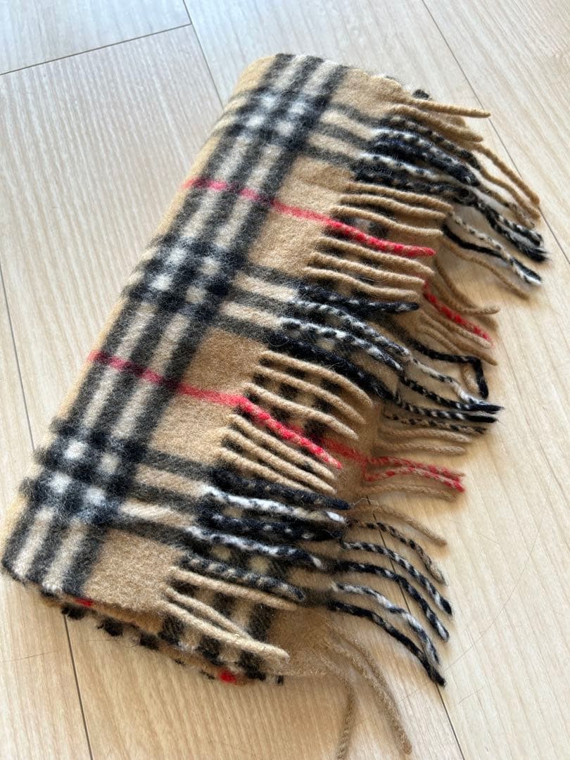 【美品】バーバリー　マフラー　ノバチェック柄　フリンジ付き　英国製　カシミヤ