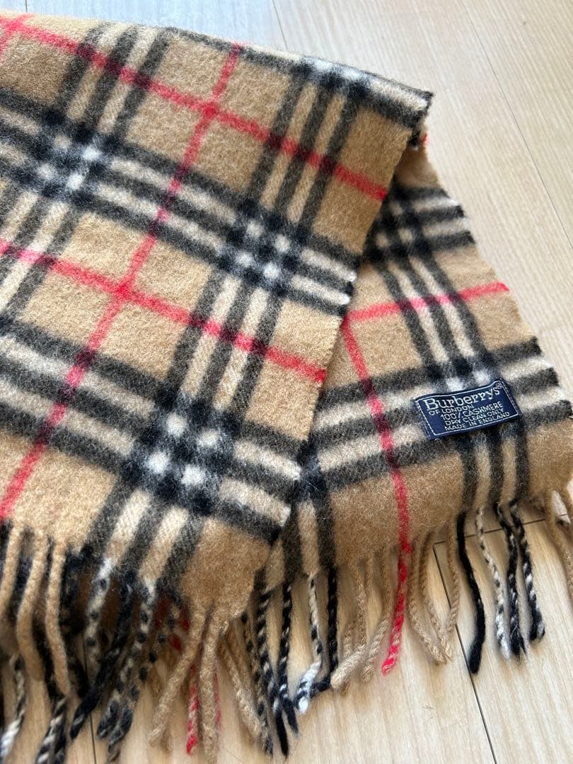 【美品】バーバリー　マフラー　ノバチェック柄　フリンジ付き　英国製　カシミヤ