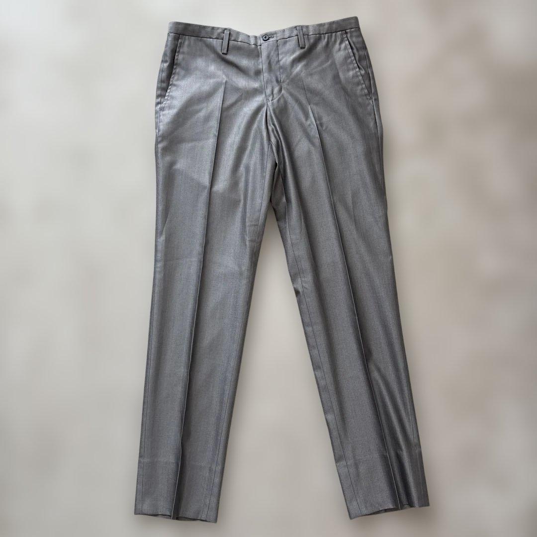 【シルク混】美品　ブラックバレットバイニールバレット　スーツL 灰　光沢　本切羽