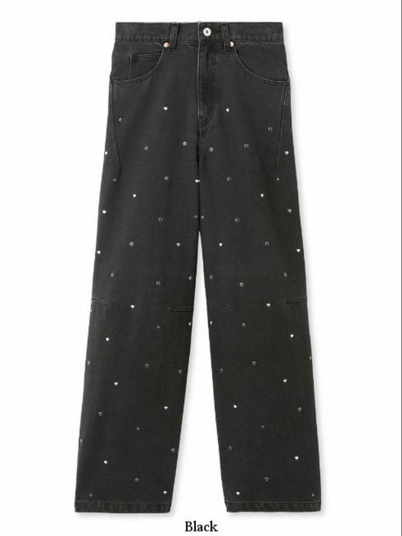 新品タグ付き　lilybrown ハートビジューワイドデニムパンツ　BLK