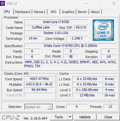 Intel CPU Core i7 8700 　【動作確認済】