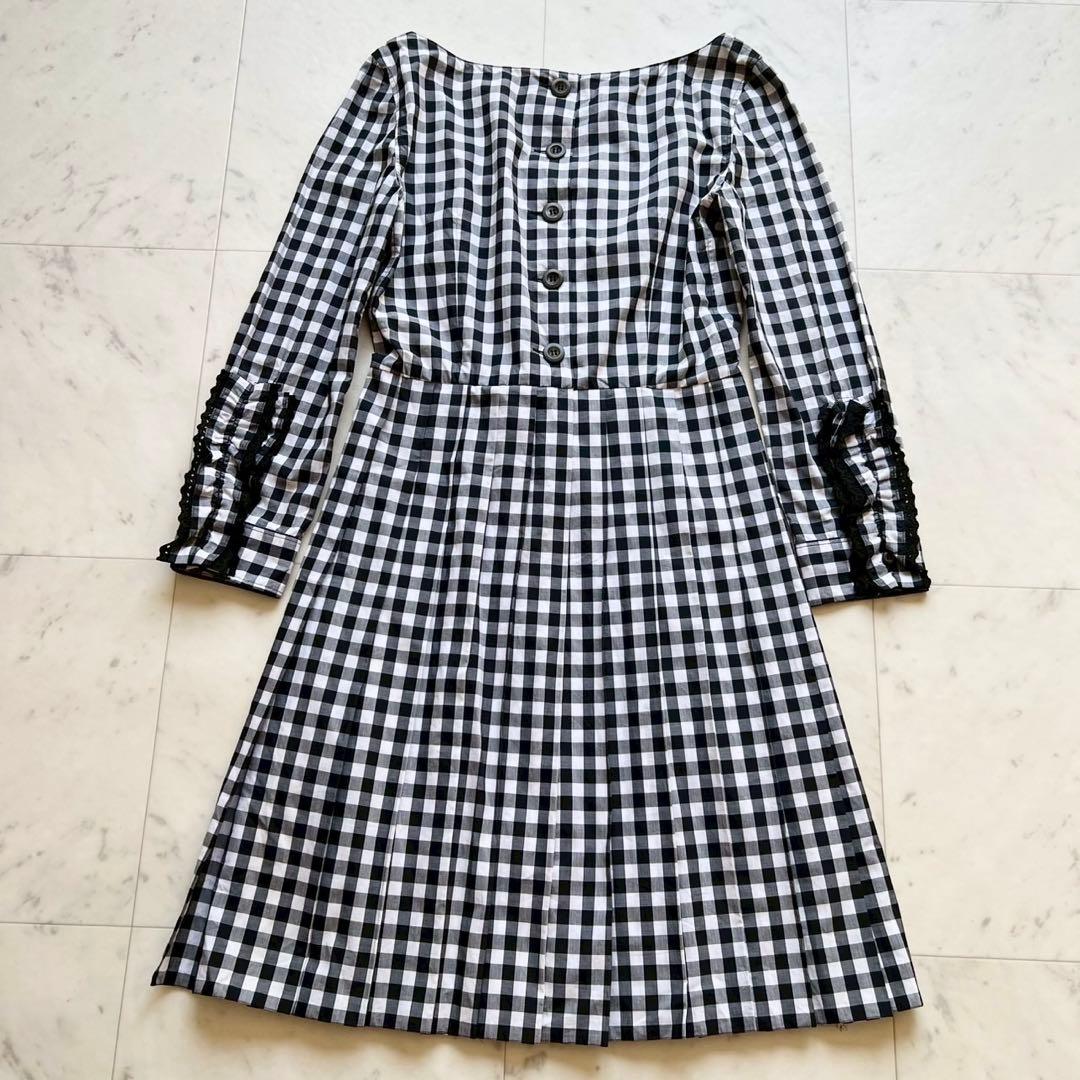 定価15万 PRADA ギンガムチェック フリルワンピース コットン ブラック