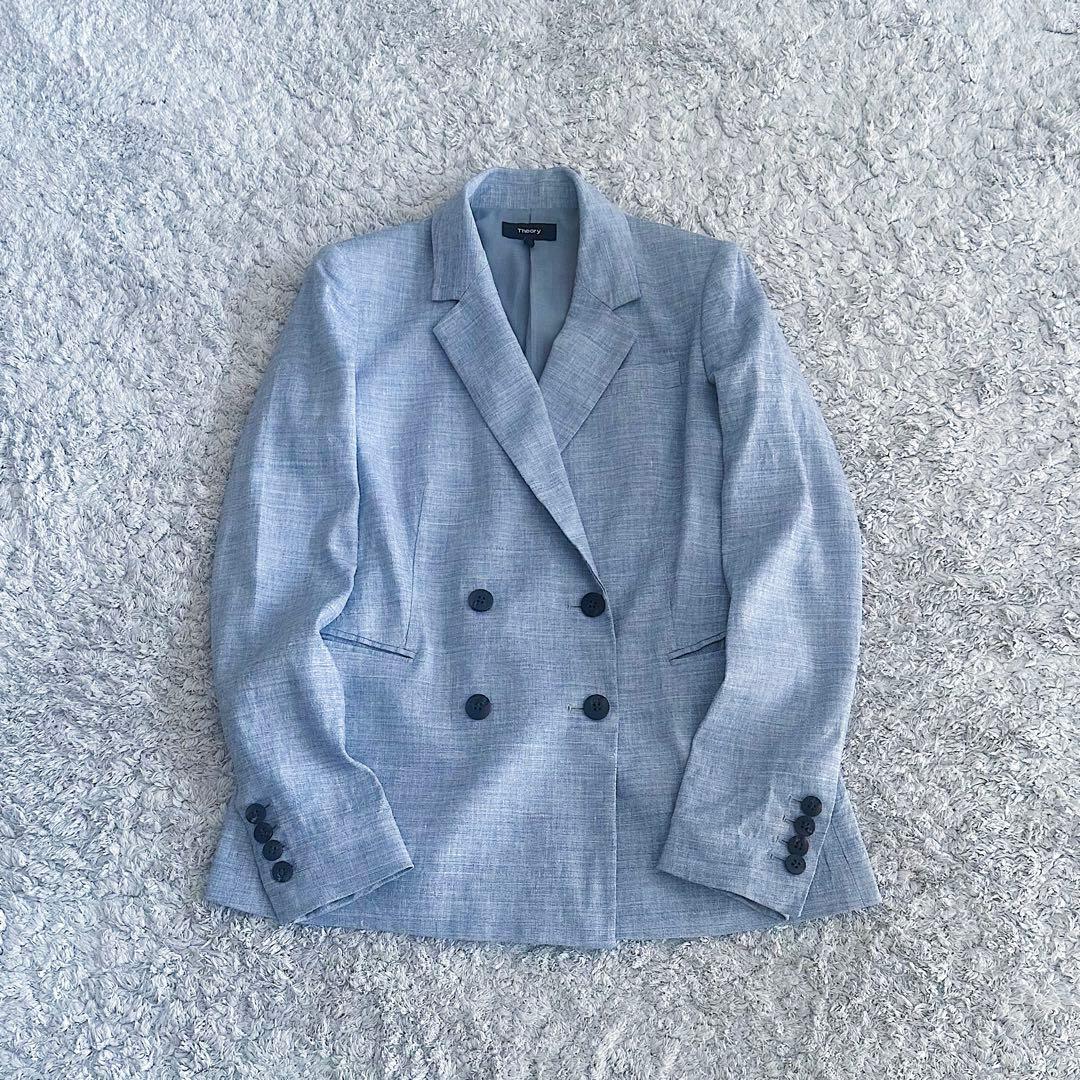 希少•完売品【リネン混ツイード】セオリー／ダブルブレスト•テーラードジャケット