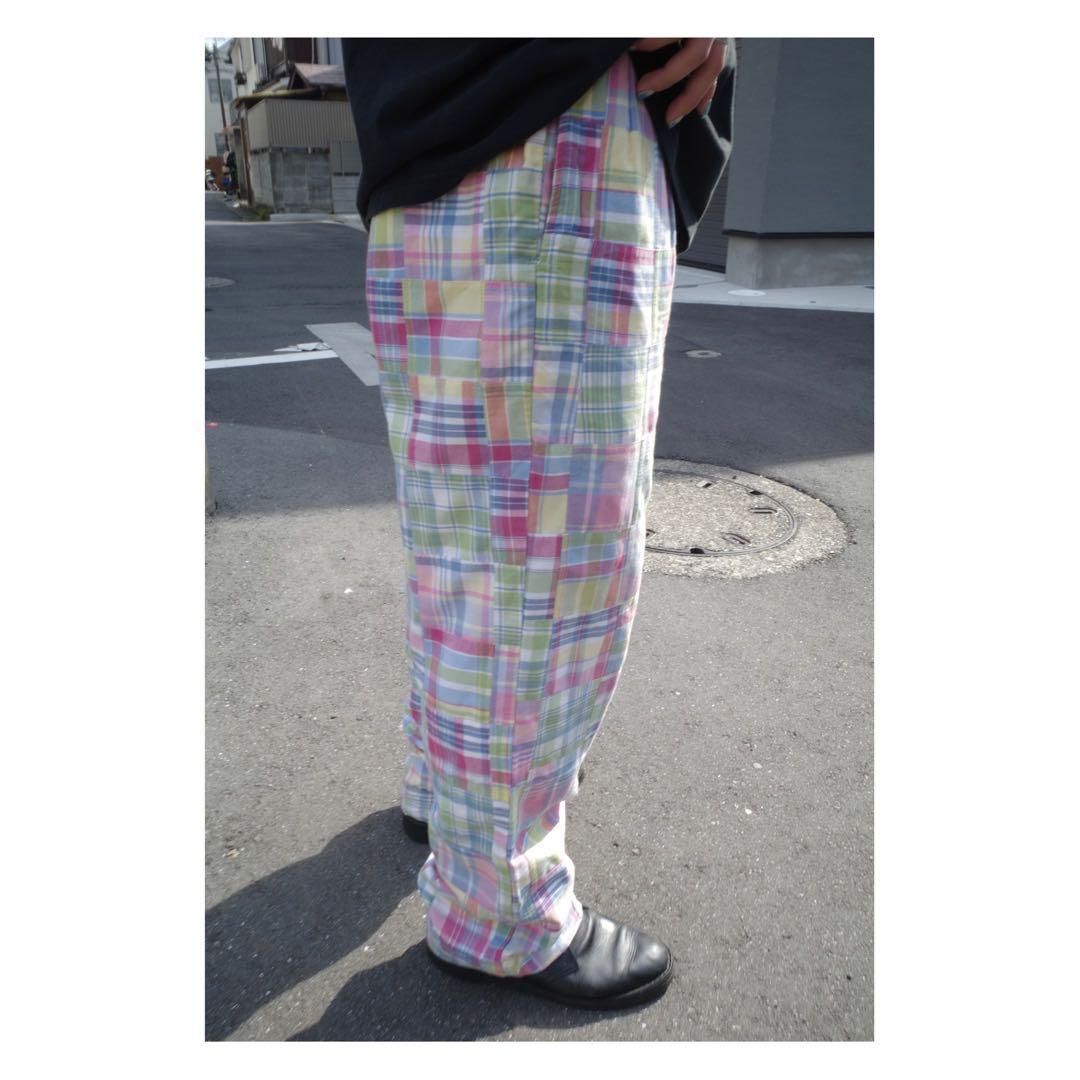 m*u様 check pattern patchwork trousers